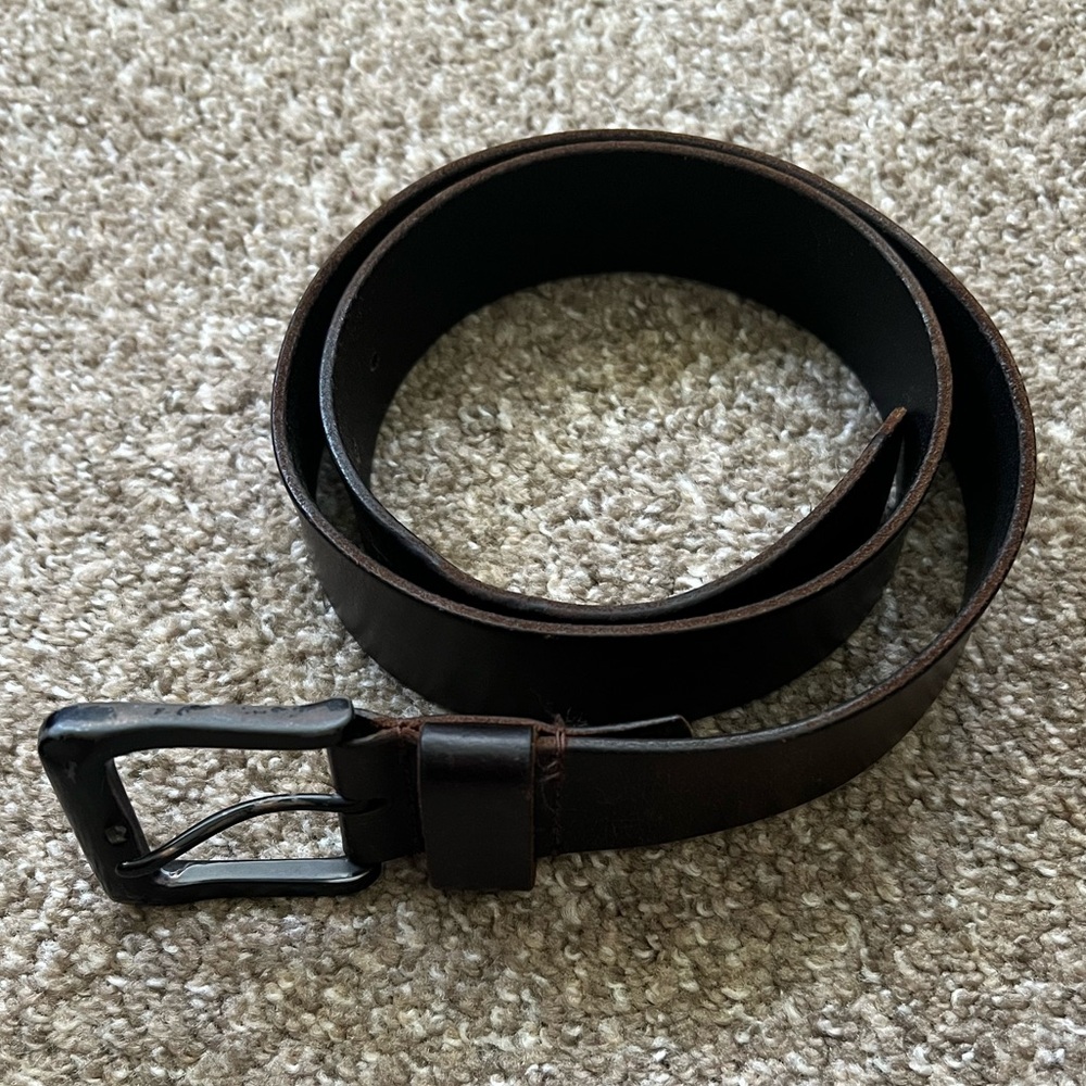 POLICE Brand Men’s Dark Brown Leather Belt 100% Genuine Leather Size 30-34 in.